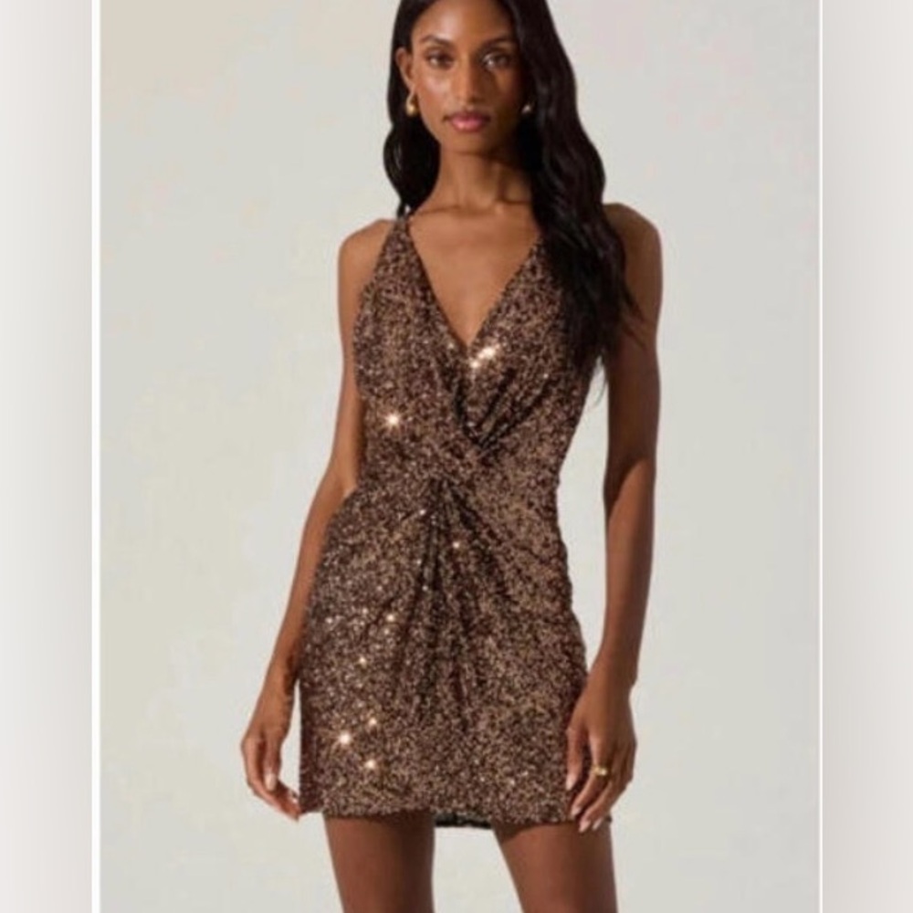 Astr Shimmering Brown Mini Dress